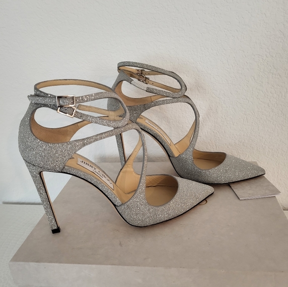 Jimmy Choo Glittered Strappy Sandals. Silver. Size 8.5 - Picture 1 of 9